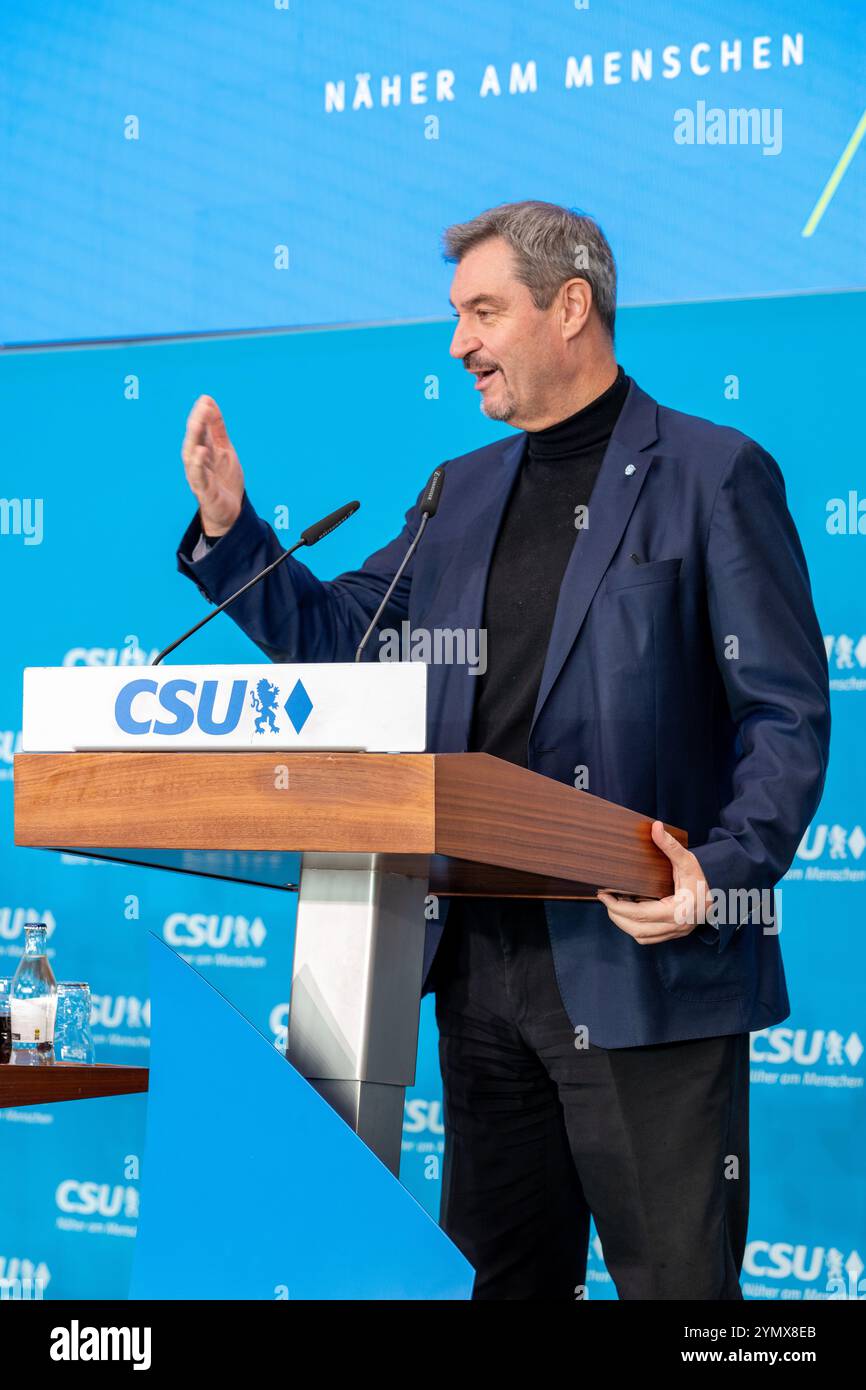 Manching, 22.11.2024, Markus Söder, von Ministerpräseident Bayern, hält eine Rede Stock Photo
