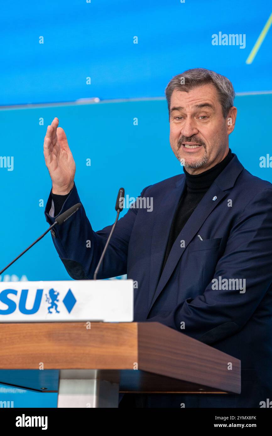 Manching, 22.11.2024, Markus Söder, von Ministerpräseident Bayern, hält eine Rede Stock Photo