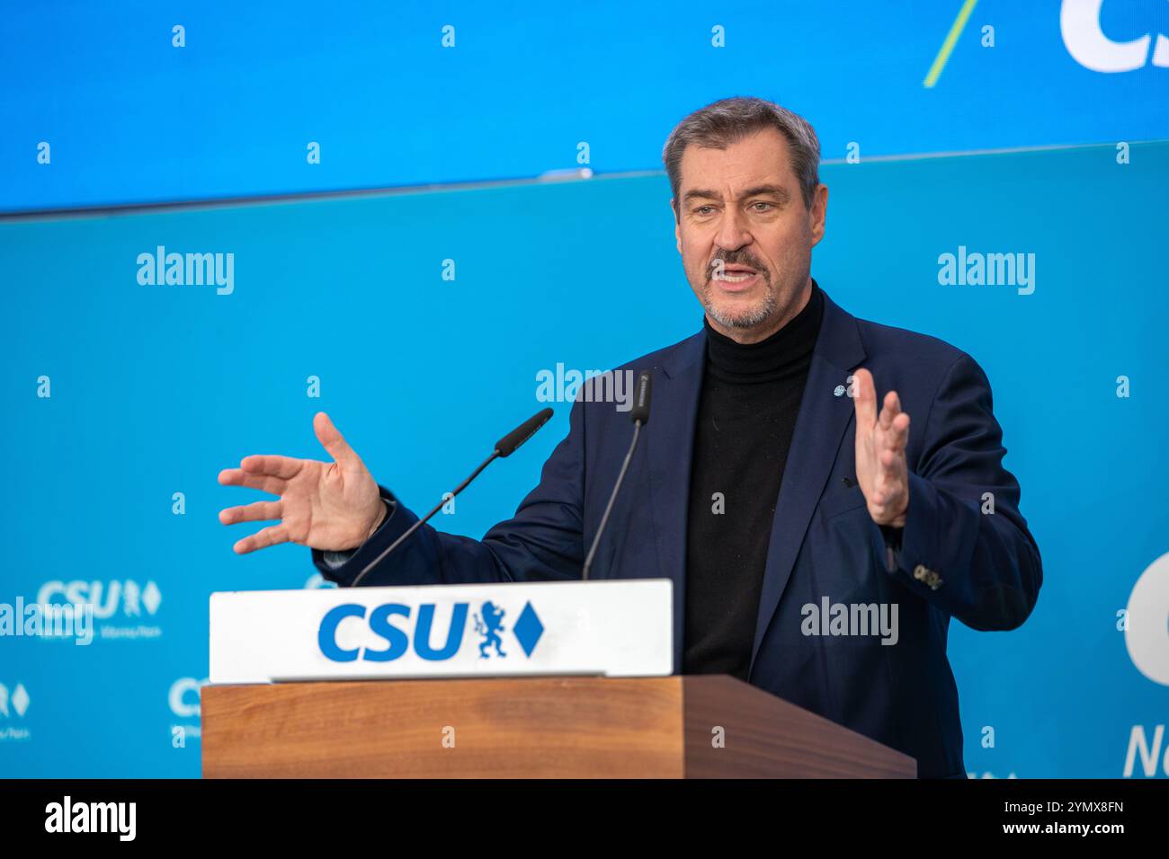 Manching, 22.11.2024, Markus Söder, von Ministerpräseident Bayern, hält eine Rede Stock Photo