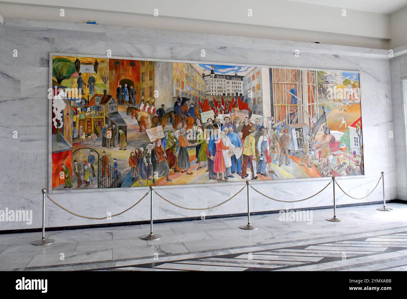modern mural, City hall, Oslo rådhus, Oslo, Norway, Scandinavia, Europe ...