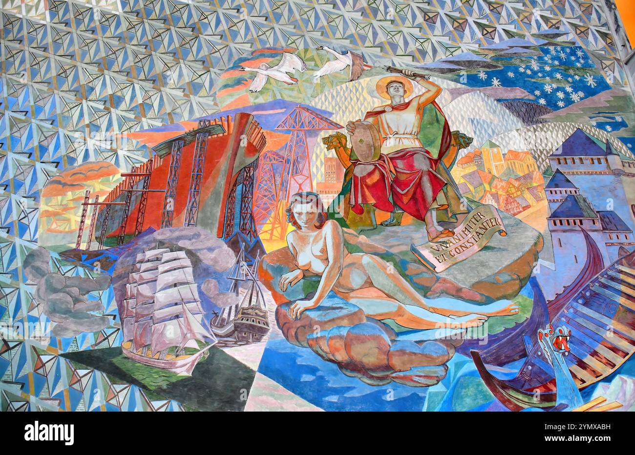 modern mural, City hall, Oslo rådhus, Oslo, Norway, Scandinavia, Europe ...