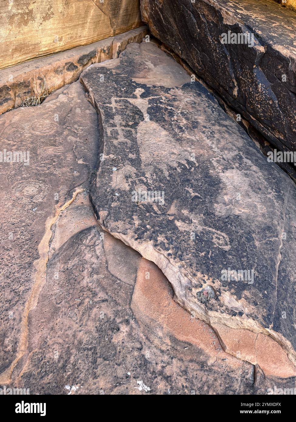 Cinderella Panel Petroglyphs at Rock Art Ranch in Winslow, Arizona, USA - Smartphone Captured Stock Image