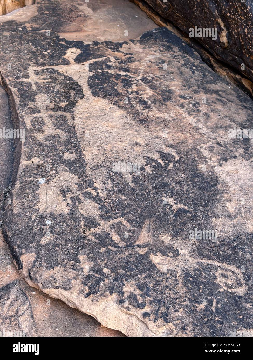 Cinderella Panel Petroglyphs at Rock Art Ranch in Winslow, Arizona, USA - Smartphone Captured Stock Image