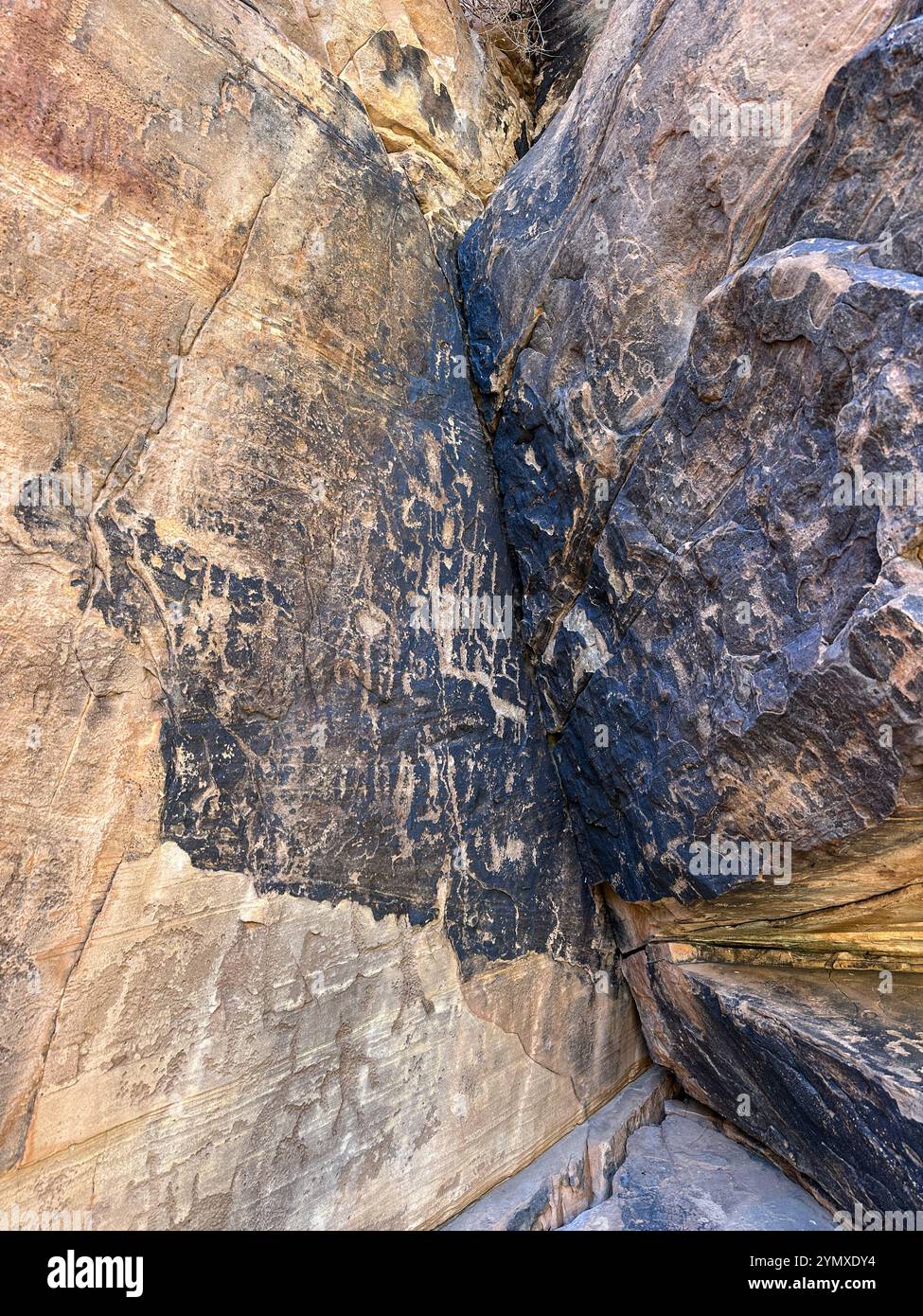 Petroglyphs at Rock Art Ranch in Winslow, Arizona, USA - Smartphone Captured Stock Image