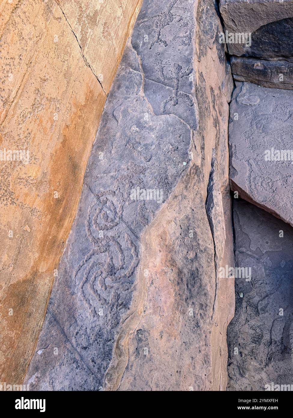 Petroglyphs at Rock Art Ranch in Winslow, Arizona, USA - Smartphone Captured Stock Image