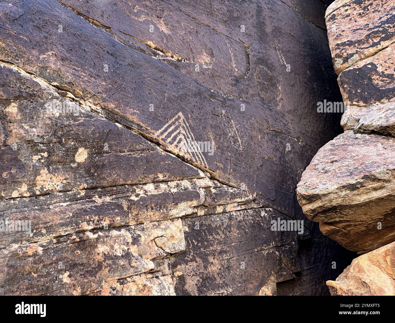 Petroglyphs at Rock Art Ranch in Winslow, Arizona, USA - Smartphone Captured Stock Image