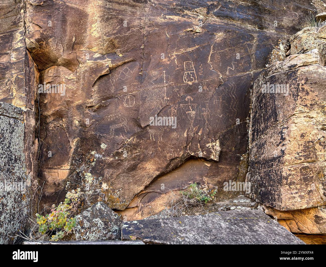 Petroglyphs at Rock Art Ranch in Winslow, Arizona, USA - Smartphone Captured Stock Image