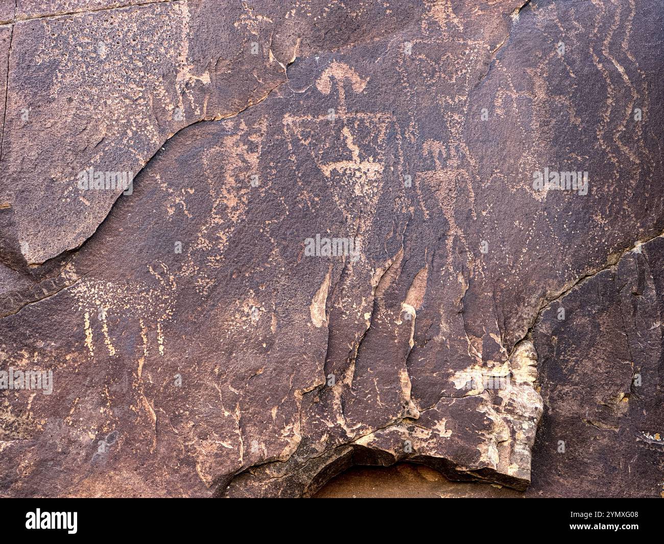 Petroglyphs at Rock Art Ranch in Winslow, Arizona, USA Stock Photo