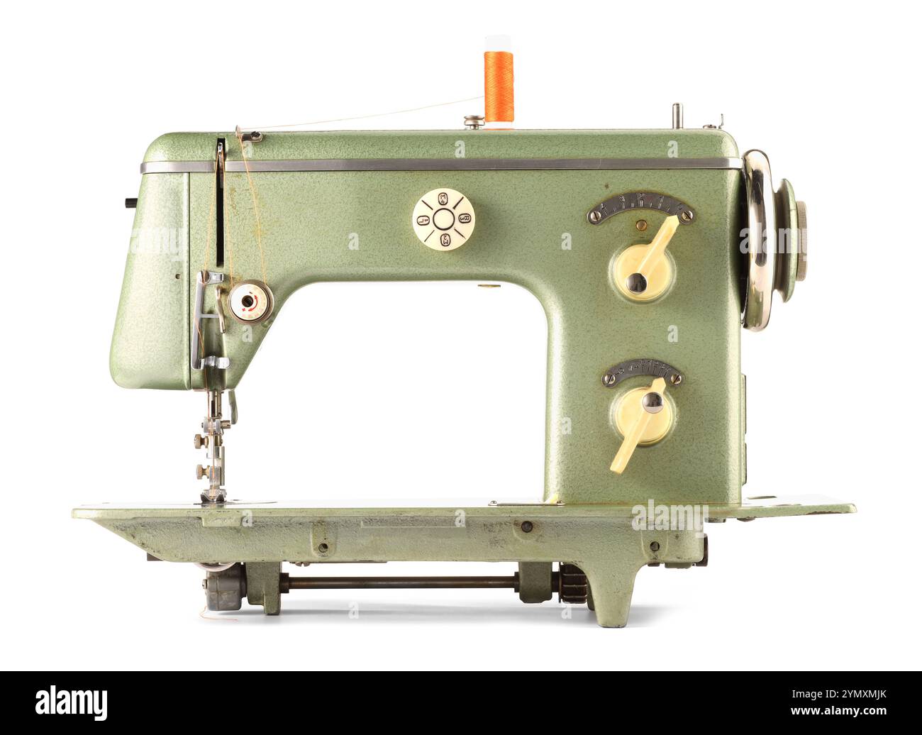 One vintage sewing machine isolated on white Stock Photo - Alamy