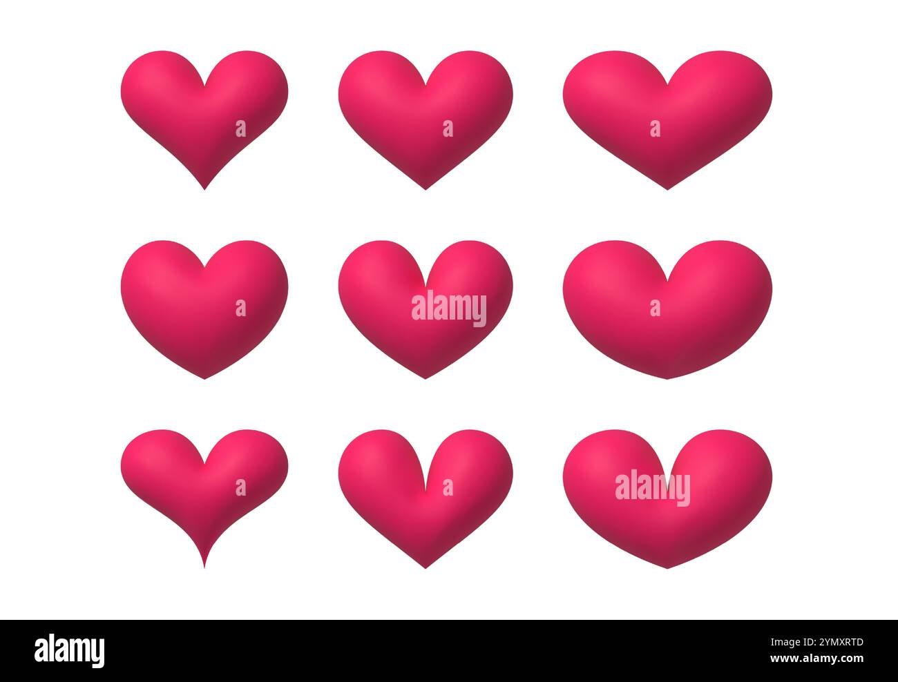 3d heart. Realistic red heart balloons in various shape. Romantic ...