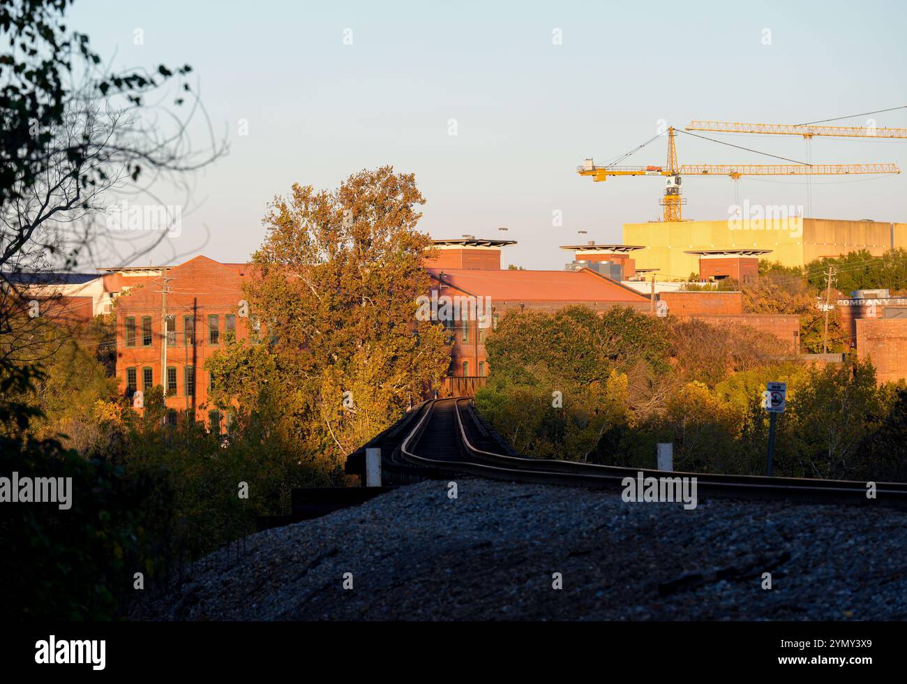 Columbus, Georgia, USA. 20th Nov, 2024. A rail bridge on the Norfolk Southern line crosses the Chattahoochee River and Georgia state line into Columbus, Georgia on November 20, 2024. (Credit Image: © Scott Coleman/ZUMA Press Wire) EDITORIAL USAGE ONLY! Not for Commercial USAGE! Stock Photo