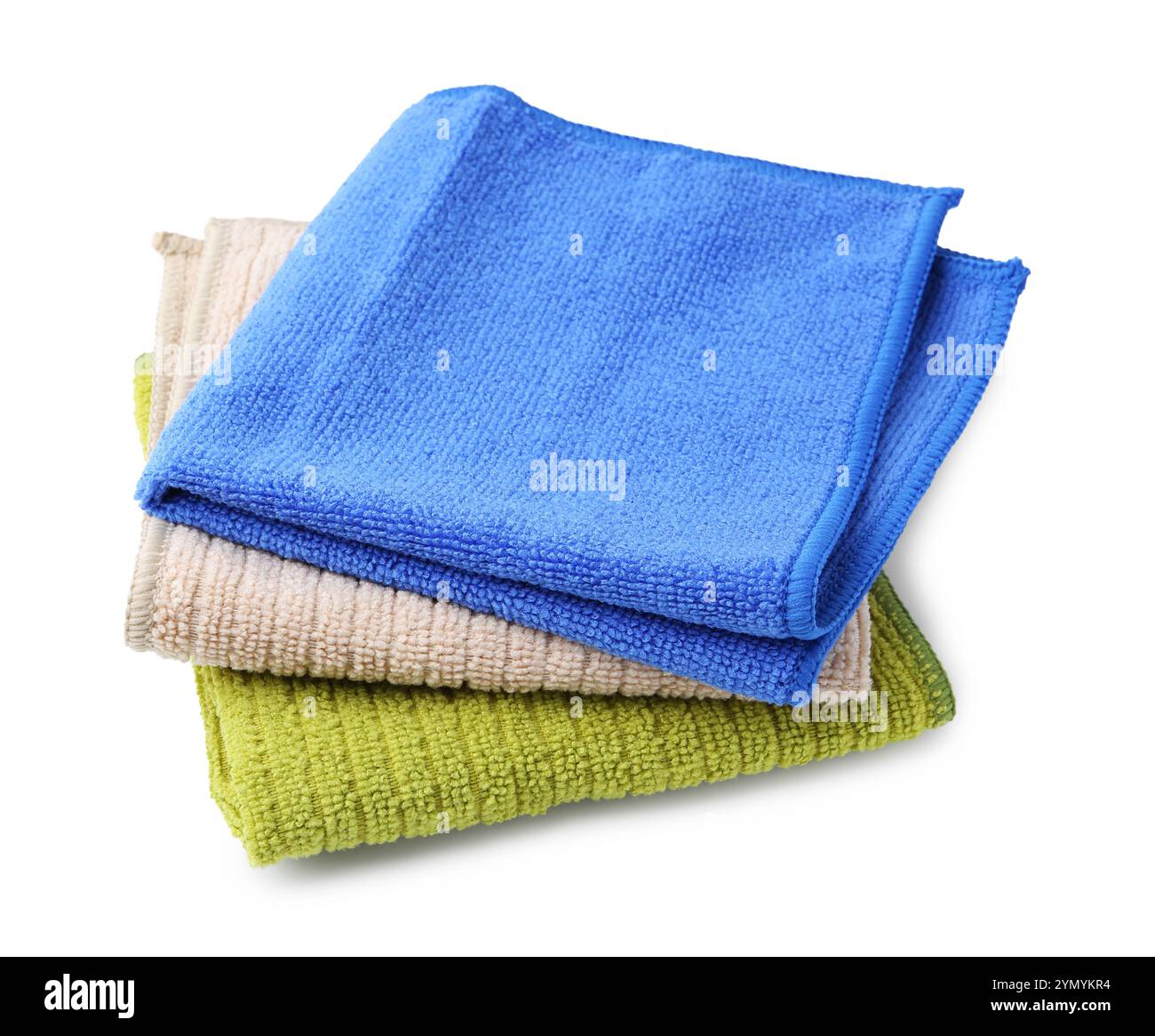 Stack different microfiber cloths isolated on white Stock Photo