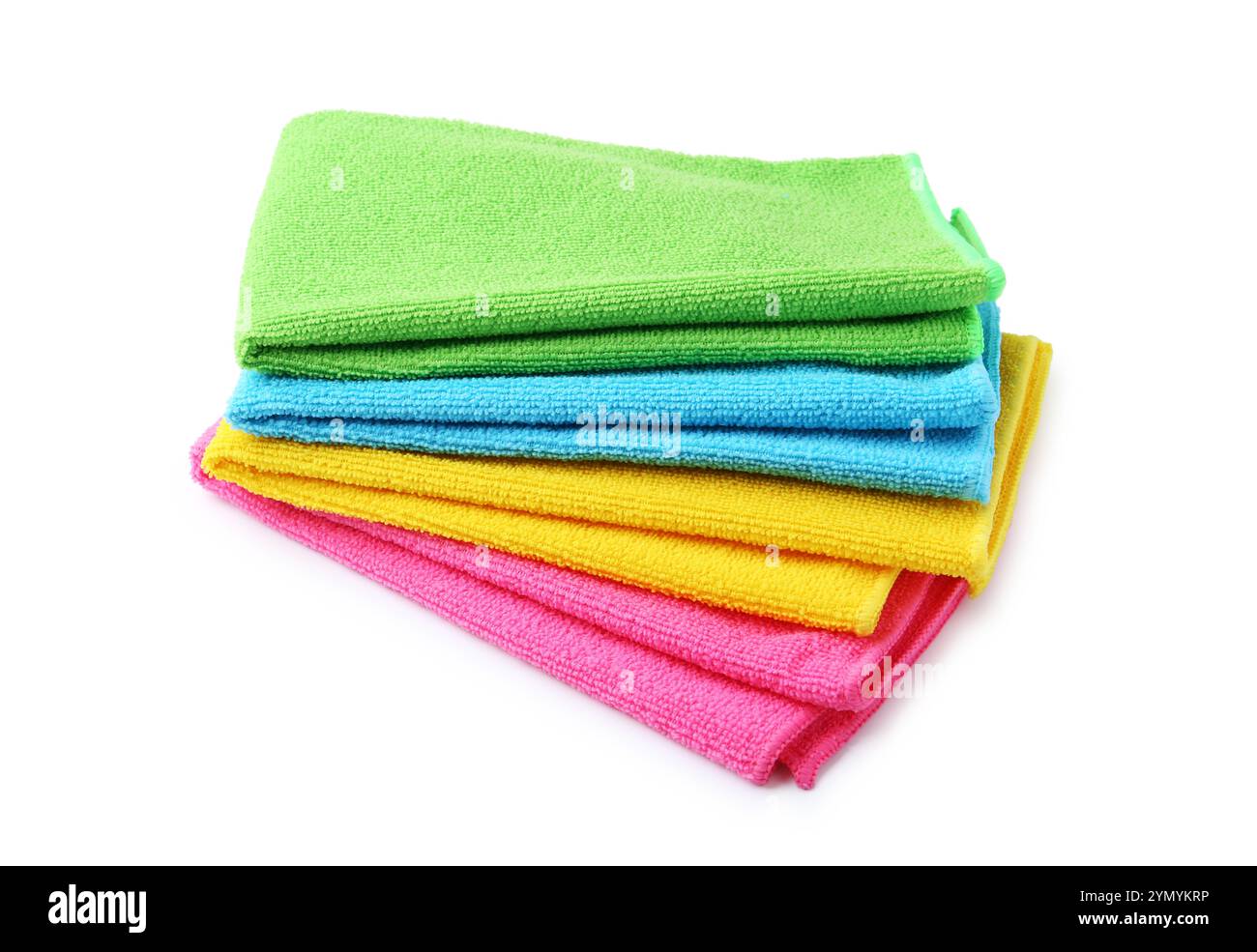 Stack of different microfiber cloths isolated on white Stock Photo