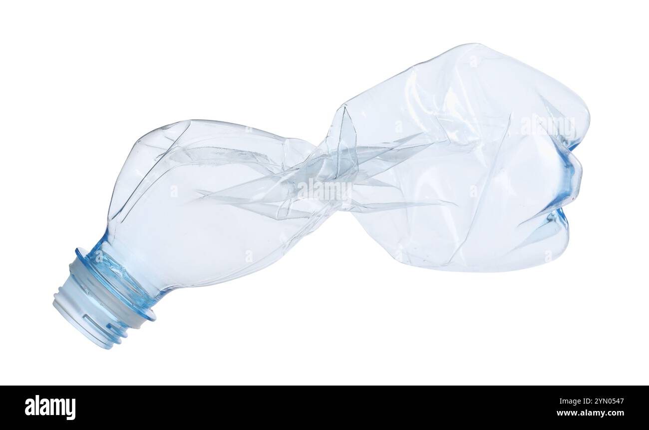 One crumpled plastic bottle isolated on white Stock Photo - Alamy