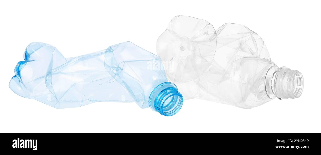 Crumpled empty plastic bottles isolated on white Stock Photo - Alamy