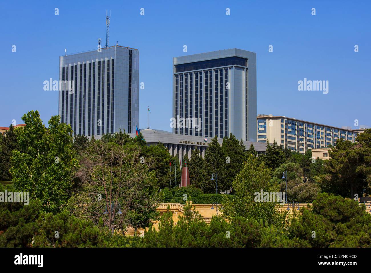 Panoramic view from Highland Park across the National Assembly in Baku, Azerbaijan Stock Photo