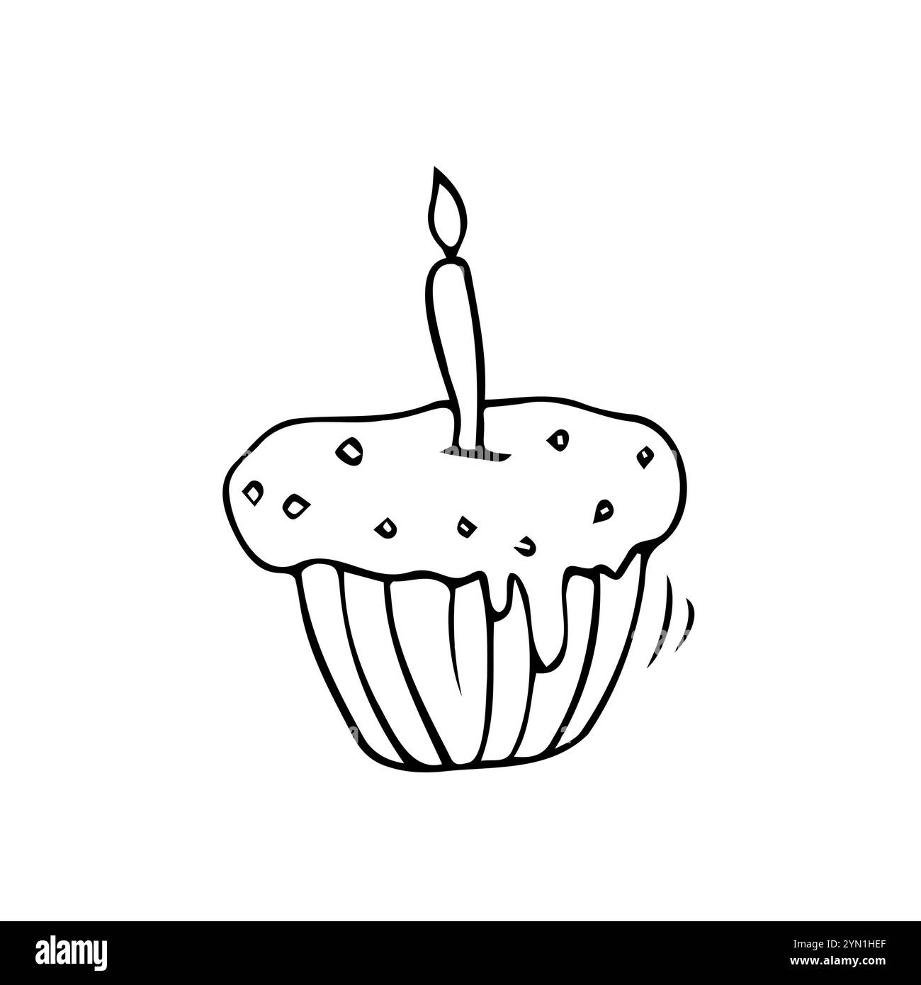 Vector illustration of an Easter cake with a candle. Isolated on a white background. Contour. Doodle. Design for easter, postcards, stickers Stock Vector
