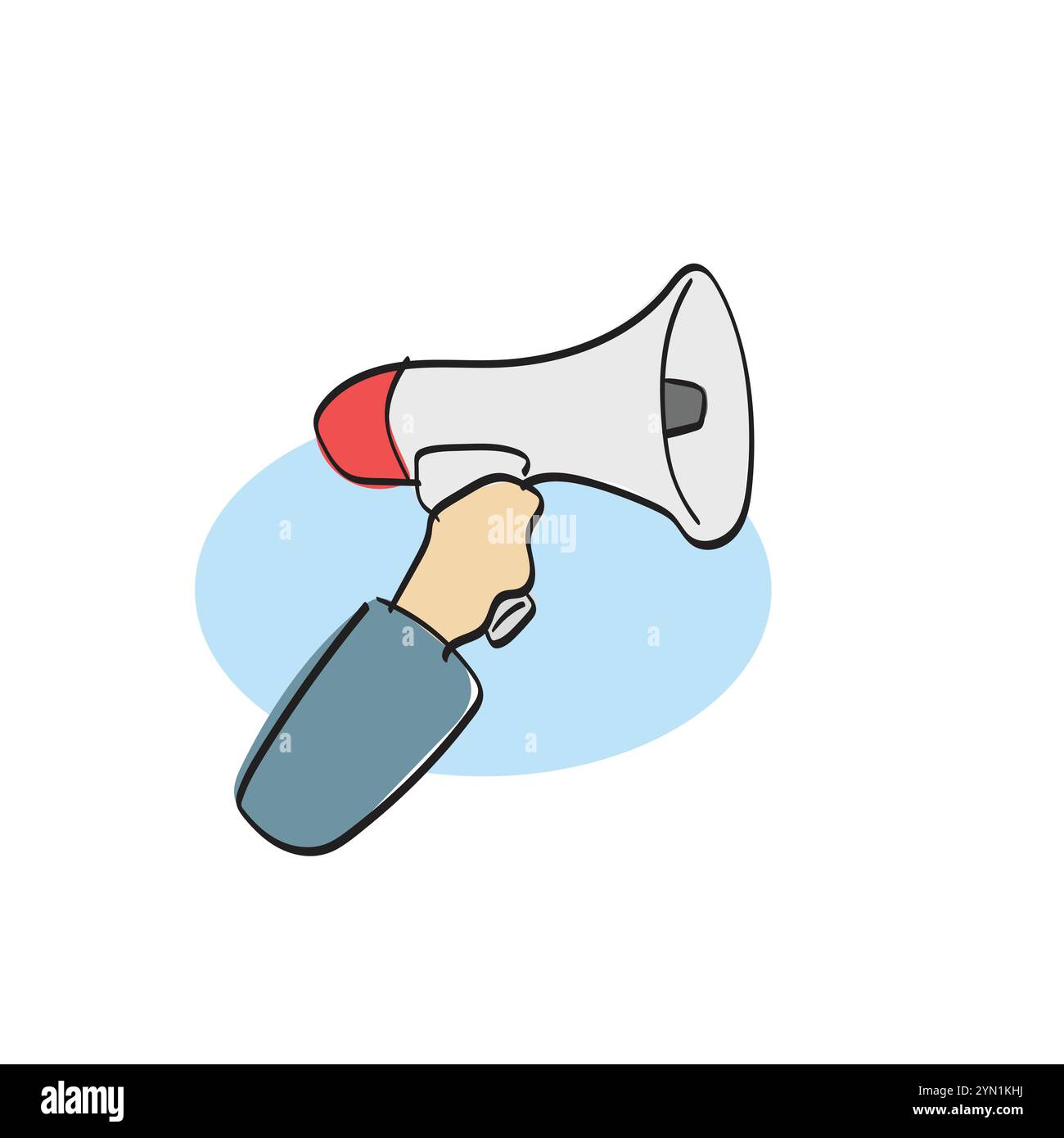 Hand holding megaphone illustration vector hand drawn isolated on white background Stock Vector