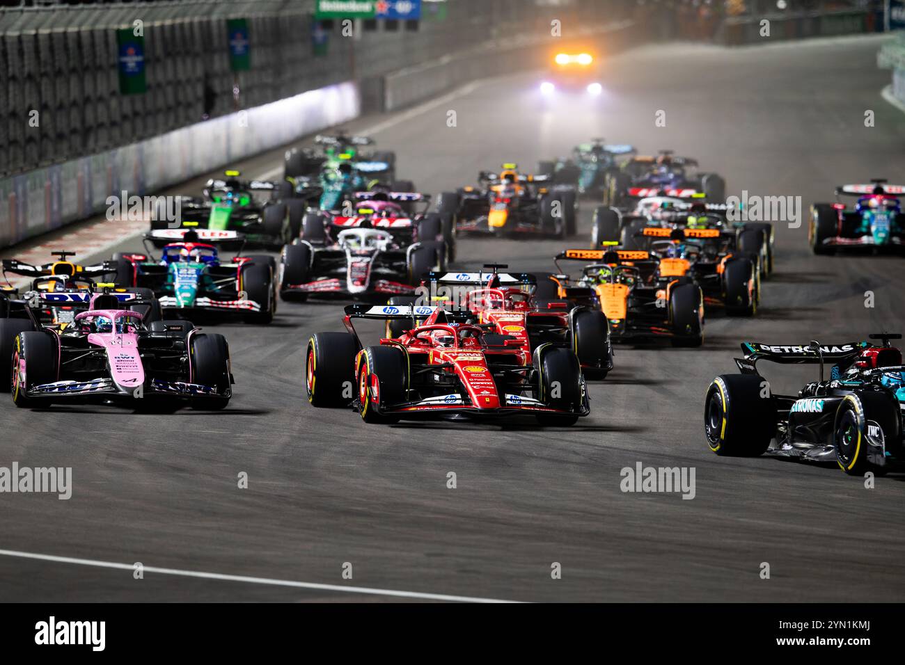 Start 55 SAINZ Carlos (spa), Scuderia Ferrari SF-24, action 63 RUSSELL George (gbr), Mercedes AMG F1 Team W15, action 10 GASLY Pierre (fra), Alpine F1 Team A524, action during the Formula 1 Heineken Silver Las Vegas Grand Prix 2024, 22th round of the 2024 Formula One World Championship from November 21 to 23, 2024 on the Las Vegas Strip Circuit, in Las Vegas, United States of America Stock Photo