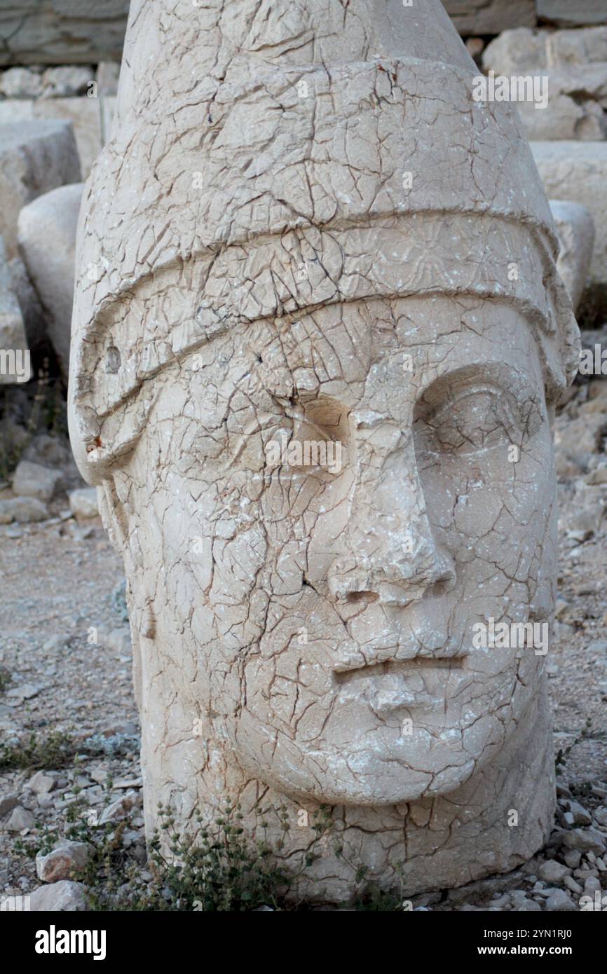 Ancient statues on top of Mount Nemrut in South East Turkey. Kingdom of Commagene. Stock Photo