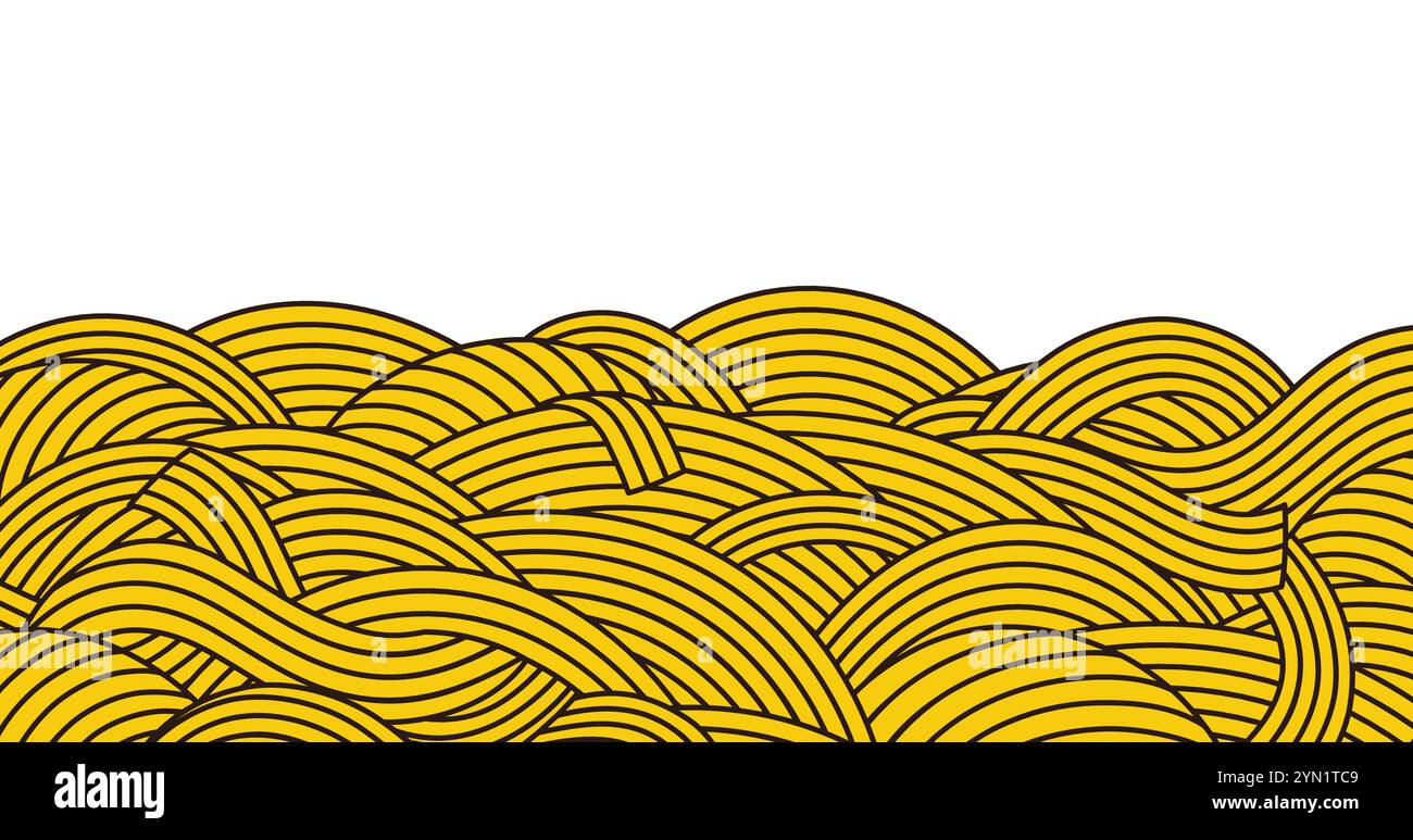 Wavy pasta on white background. Yellow spaghetti, abstract geometric vector pasta pattern. Stock Vector