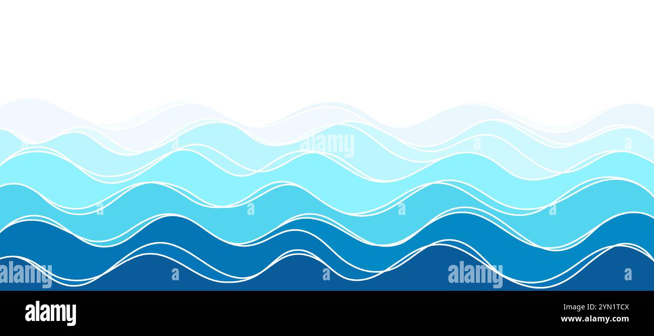 Blue sea waves. Ocean waves pattern, beach coastline. Stock Vector