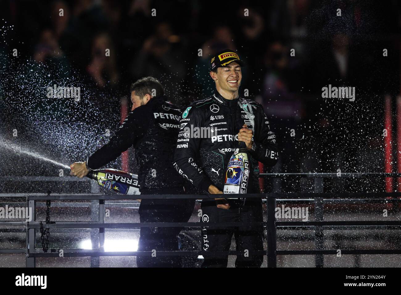 RUSSELL George (gbr), Mercedes AMG F1 Team W15, portrait podium during the Formula 1 Heineken Silver Las Vegas Grand Prix 2024, 22th round of the 2024 Formula One World Championship from November 21 to 23, 2024 on the Las Vegas Strip Circuit, in Las Vegas, United States of America Stock Photo