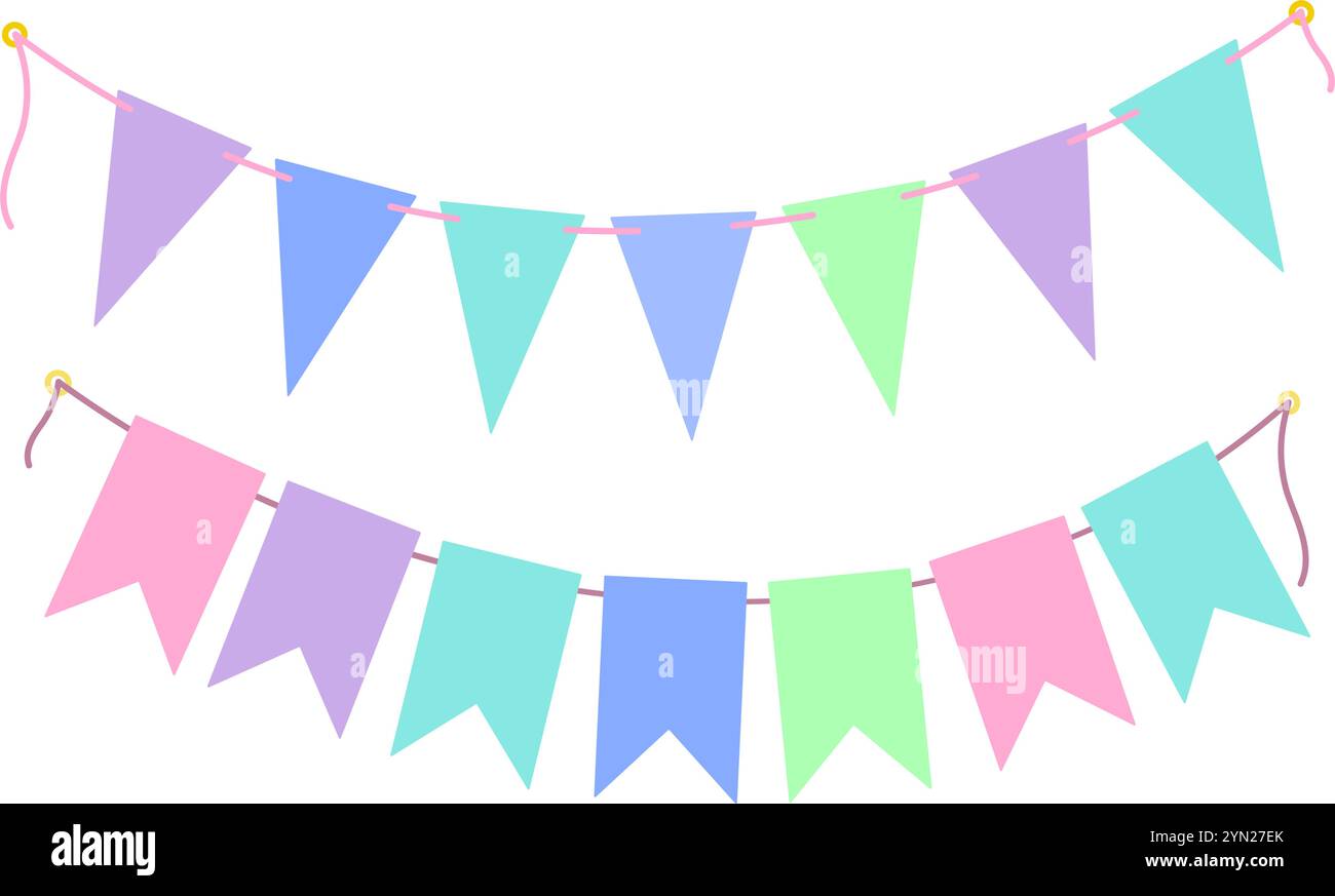 Birthday Rope Design Festive Pennant garland on rope in trendy soft tint Set 2 Birthday ...