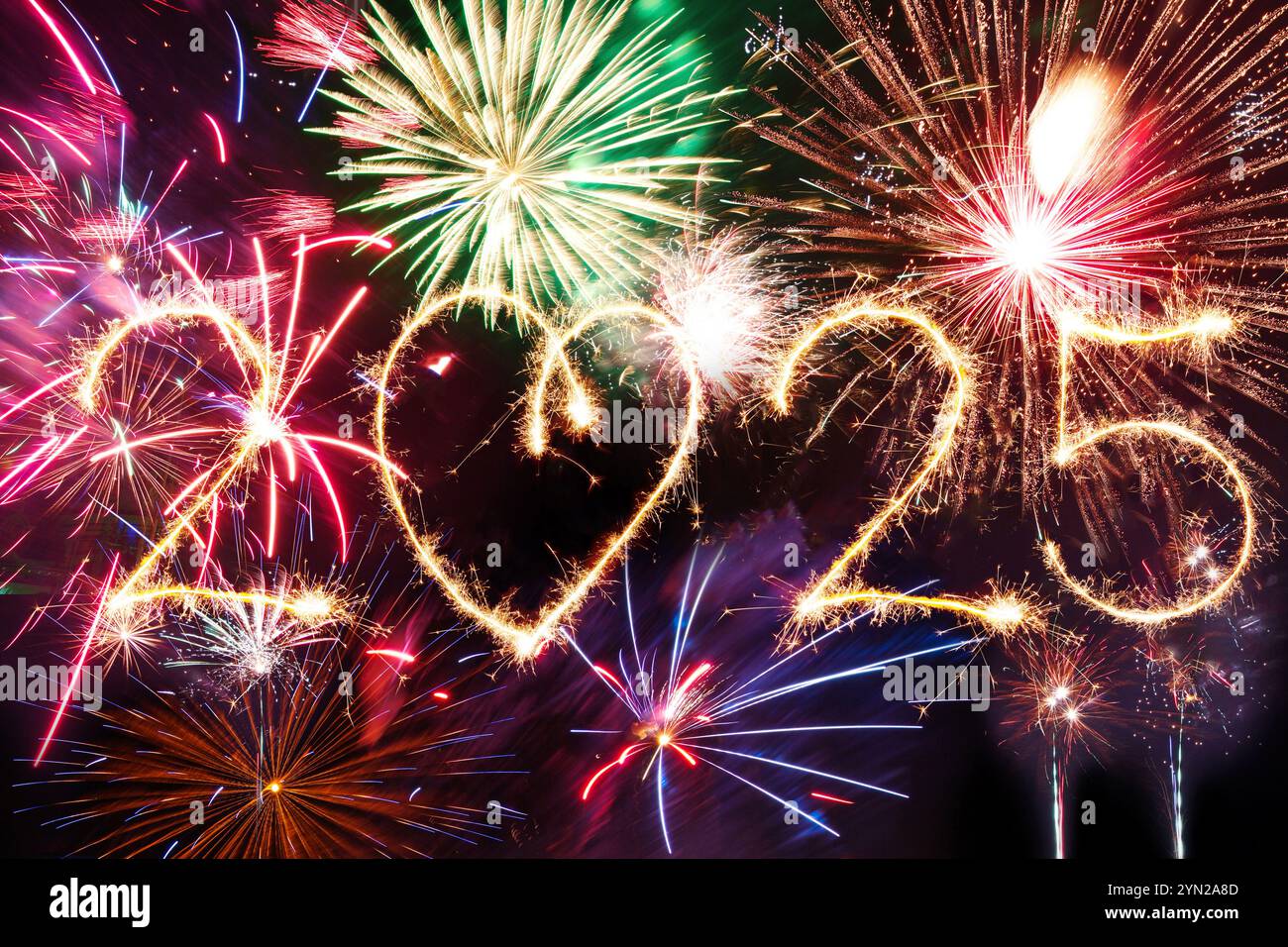 2025 Happy New Year written with Sparkle firework on black background ...
