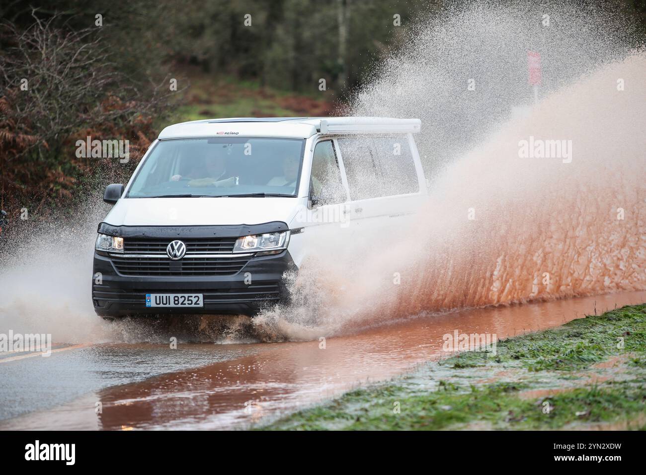 Kidderminster, Worcestershire, UK. 24th Nov, 2024. UK Weather: Vehicles encounter hazardous driving conditions on the A442 near Kidderminster, Worcestershire, as rainwater run-off creates spectacular puddles. Credit: Peter Lopeman/Alamy Live News Stock Photo