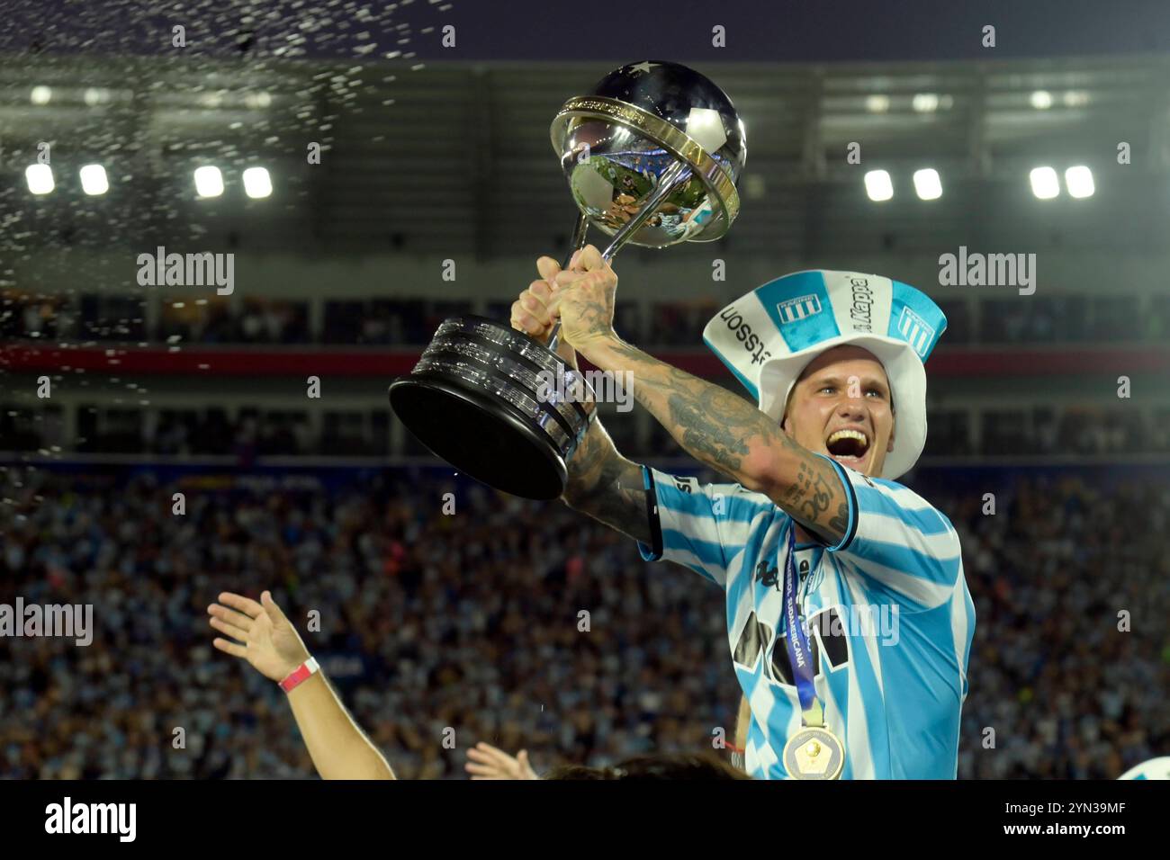 Zucullini Racing Argentina s Racing Club midfielder Bruno Zuculini celebrates with the ...