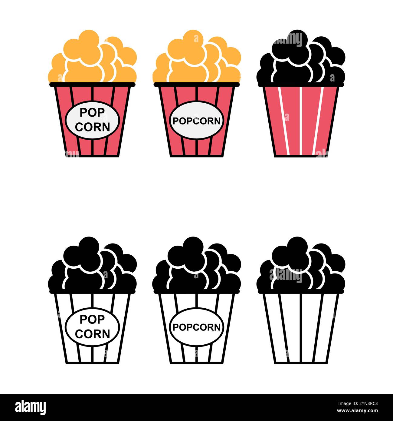 Set of Popcorn food design icon, web box snack flat vector illustration ...
