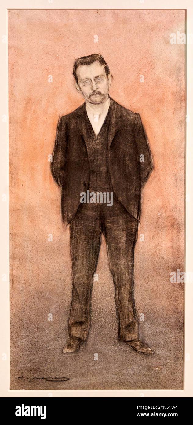 Potrait of Enric Prat de la Riba, Charcoal, pastel and sprayed ink on paper, с. 1897-1899, Ramon Casas (Barcelona, 1866-1932), MNAC, Museu Nacional  D Stock Photo