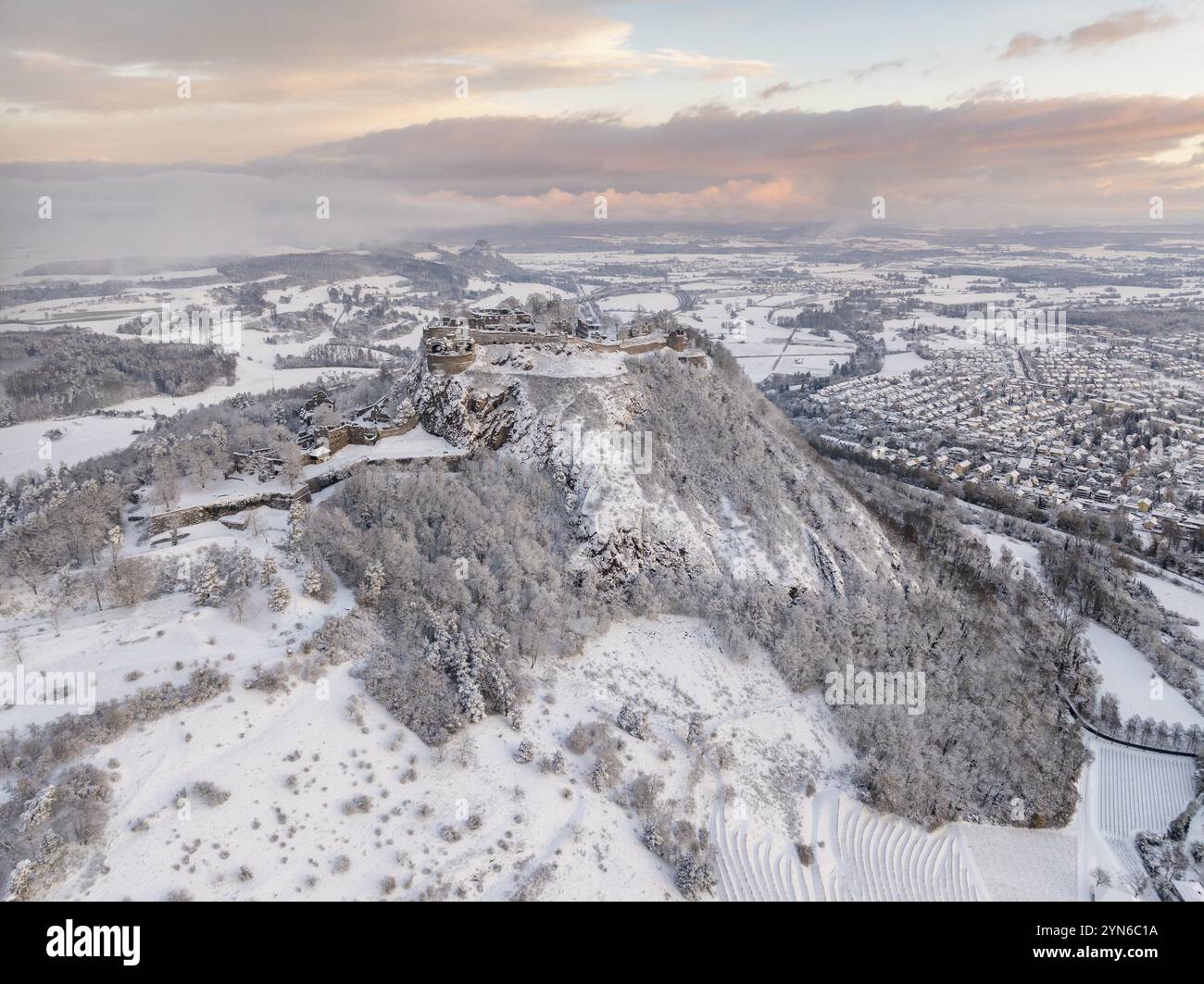 Volcano In Germany Aerial view of the snow-covered Hegau volcano Hohentwiel with Germany's ...