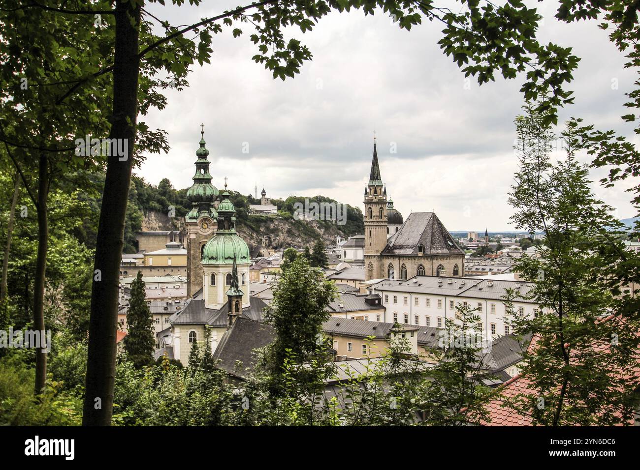 Scenic view above the roofs of downtown Salzburg, Austria, Europe Stock ...