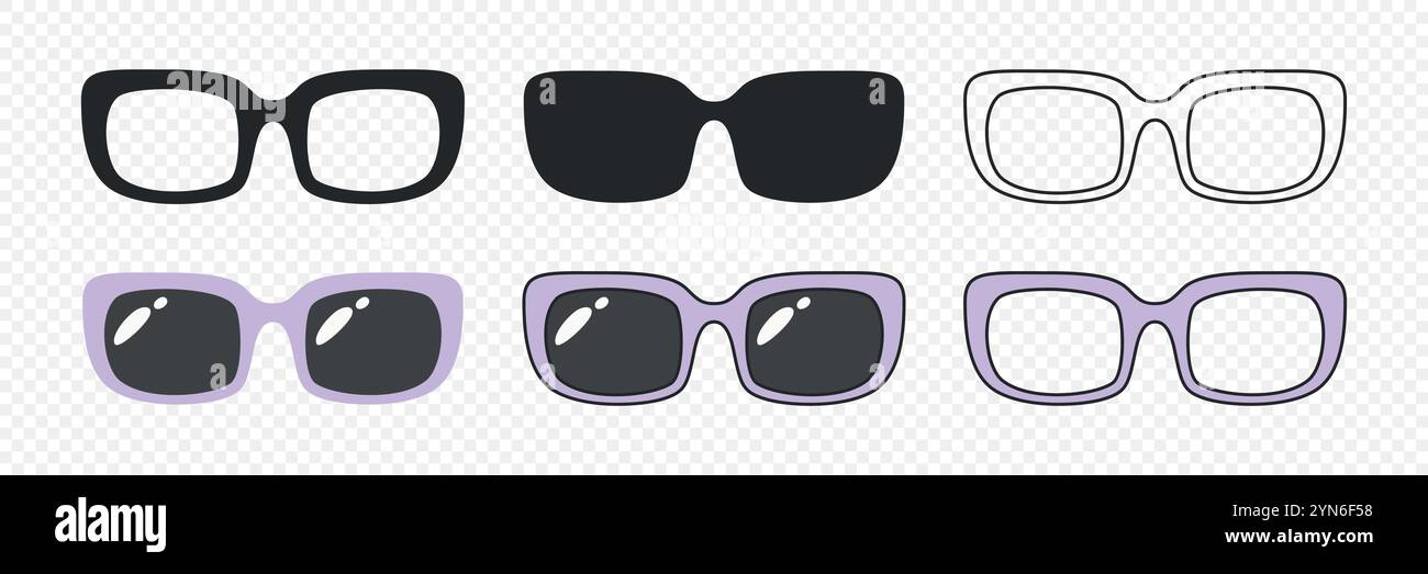 Vector Flat Frame Glasses Icon Set. Sunglasses, Vintage Eyeglasses ...