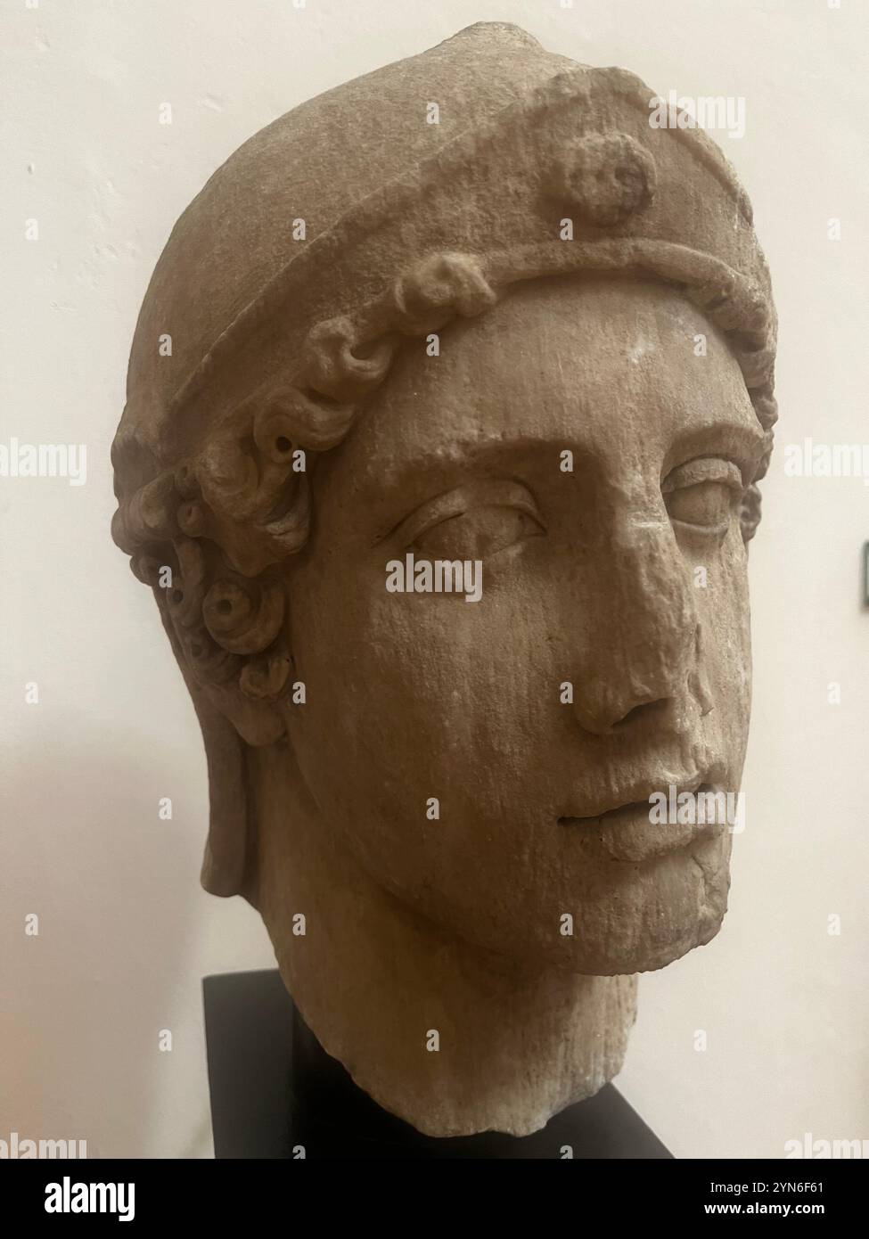 Athena, marble head, marble statue, marble portrait, head sculpture, high relief, Philippi Greece, 2nd Century, Archaeological museum Sofia Bulgaria - Smartphone Captured Stock Image