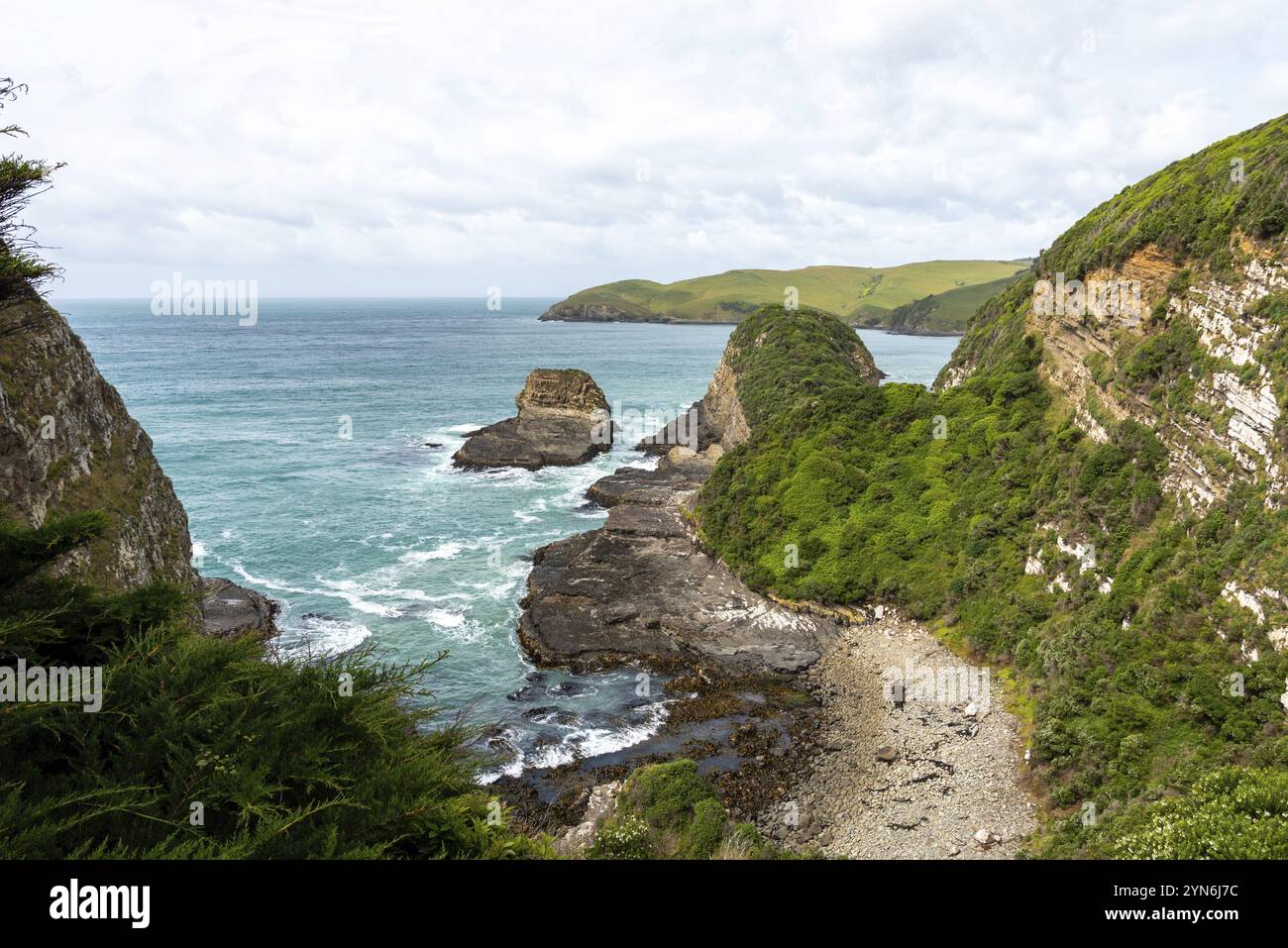 Landscape at Penguin bay on the way to Jacks Blowhole, South Island of ...