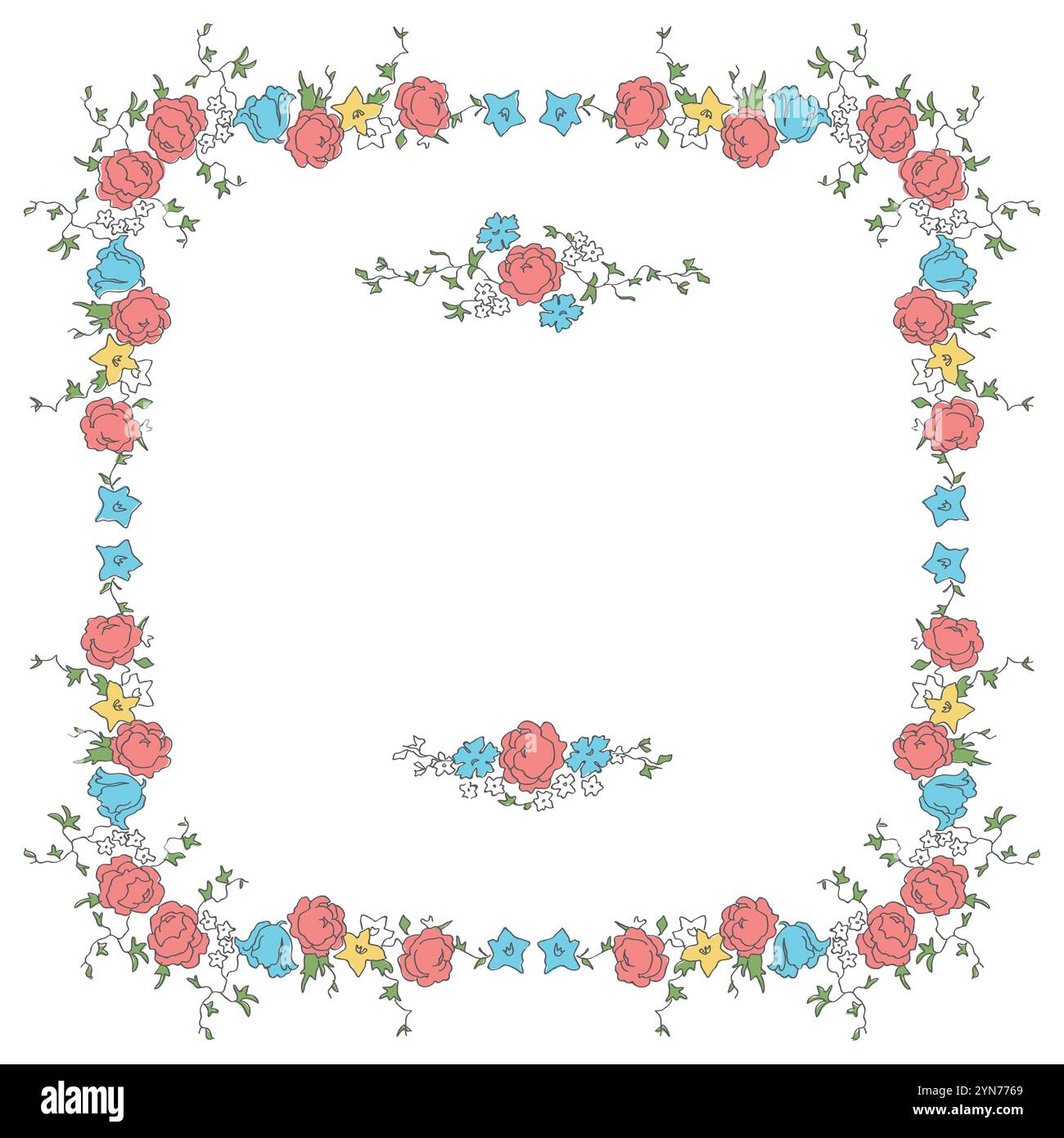 Cute farmhouse style floral frame vector background. Rustic botanical ...