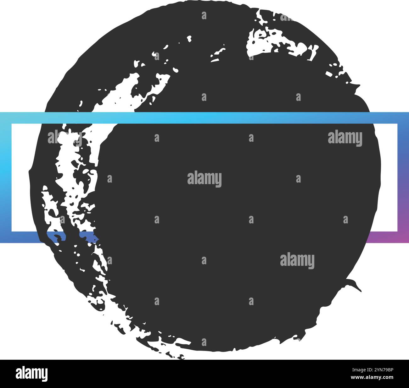 Gradient rectangular frame is overlapping a black painted circle on a white background, creating a modern and abstract composition Stock Vector