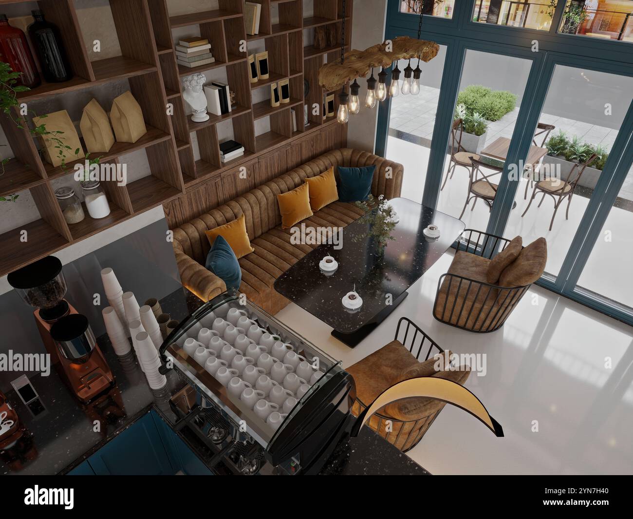 3d render cafe restaurant interior Stock Photo - Alamy