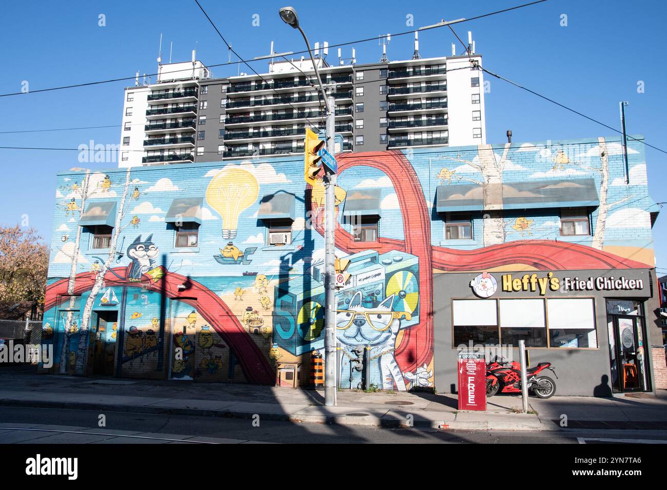 Heffy's Fried Chicken mural of Bluffer's Beach on Kingston Road in Scarborough, Toronto, Ontario, Canada Stock Photo