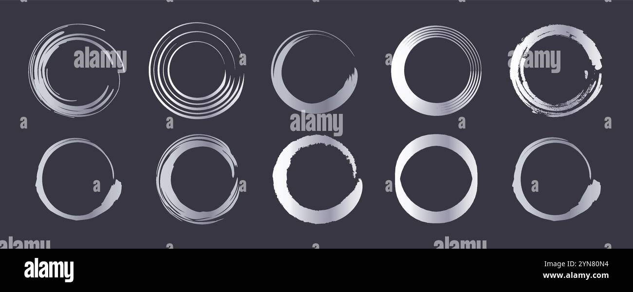 Circle brush elements set. Spray rounded frames and dividers. Dirty and ...
