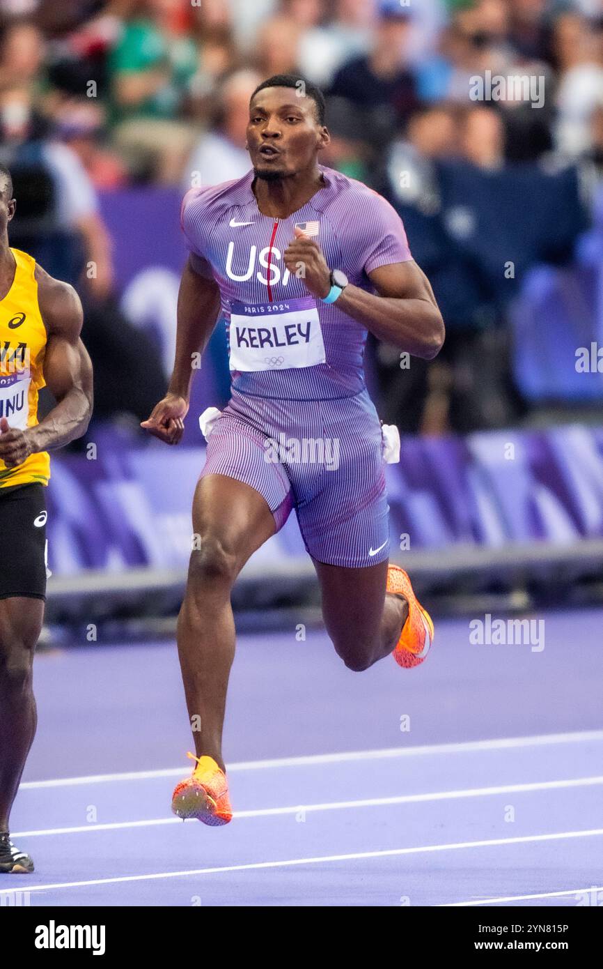 Fred Kerley (USA) competes in the Men's 100 semi-finals at the 2024