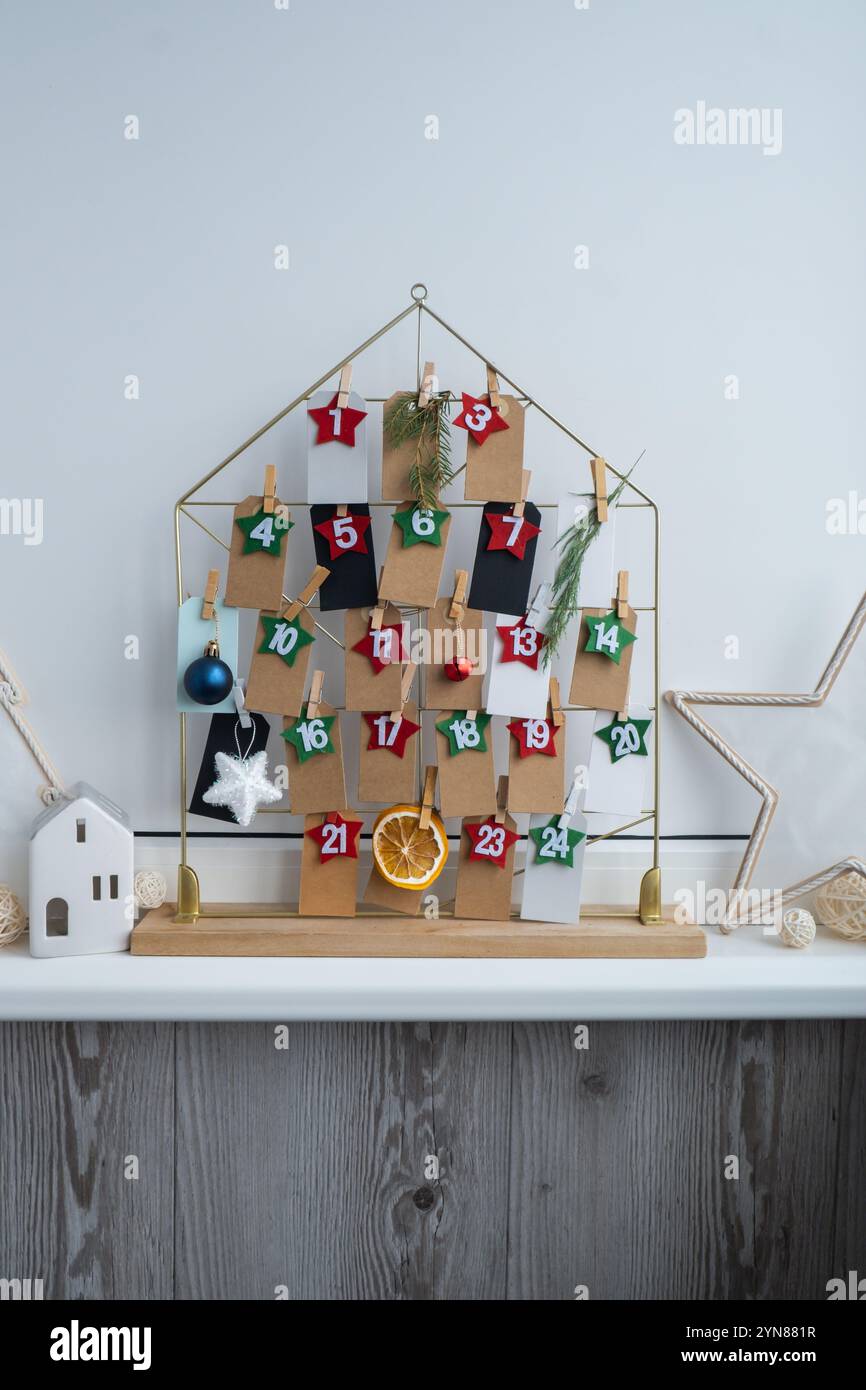 Traditional twenty four days advent calendar before Christmas holidays ...