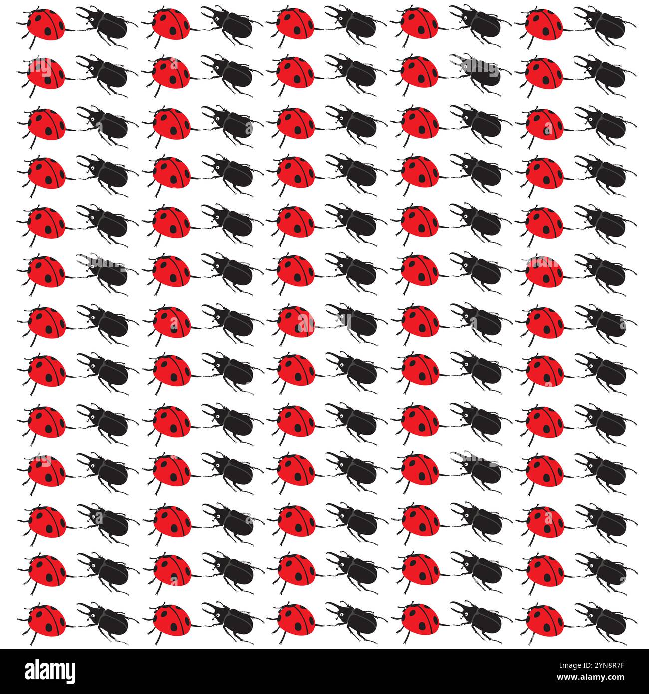 ladybug, beetle with fruit as a pattern background Stock Vector