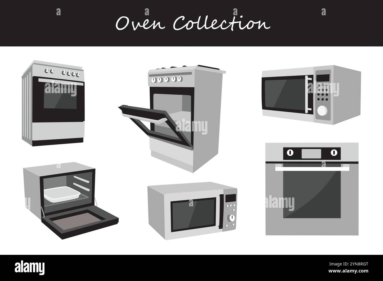 oven collection in different poses. Vector illustration. Stock Vector