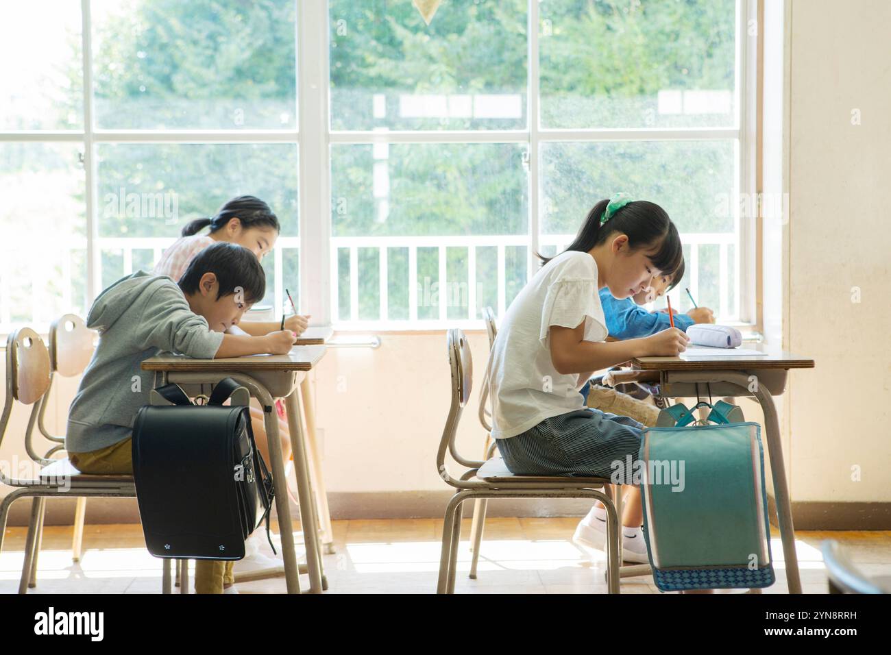Primary school students studying seriously Stock Photo - Alamy