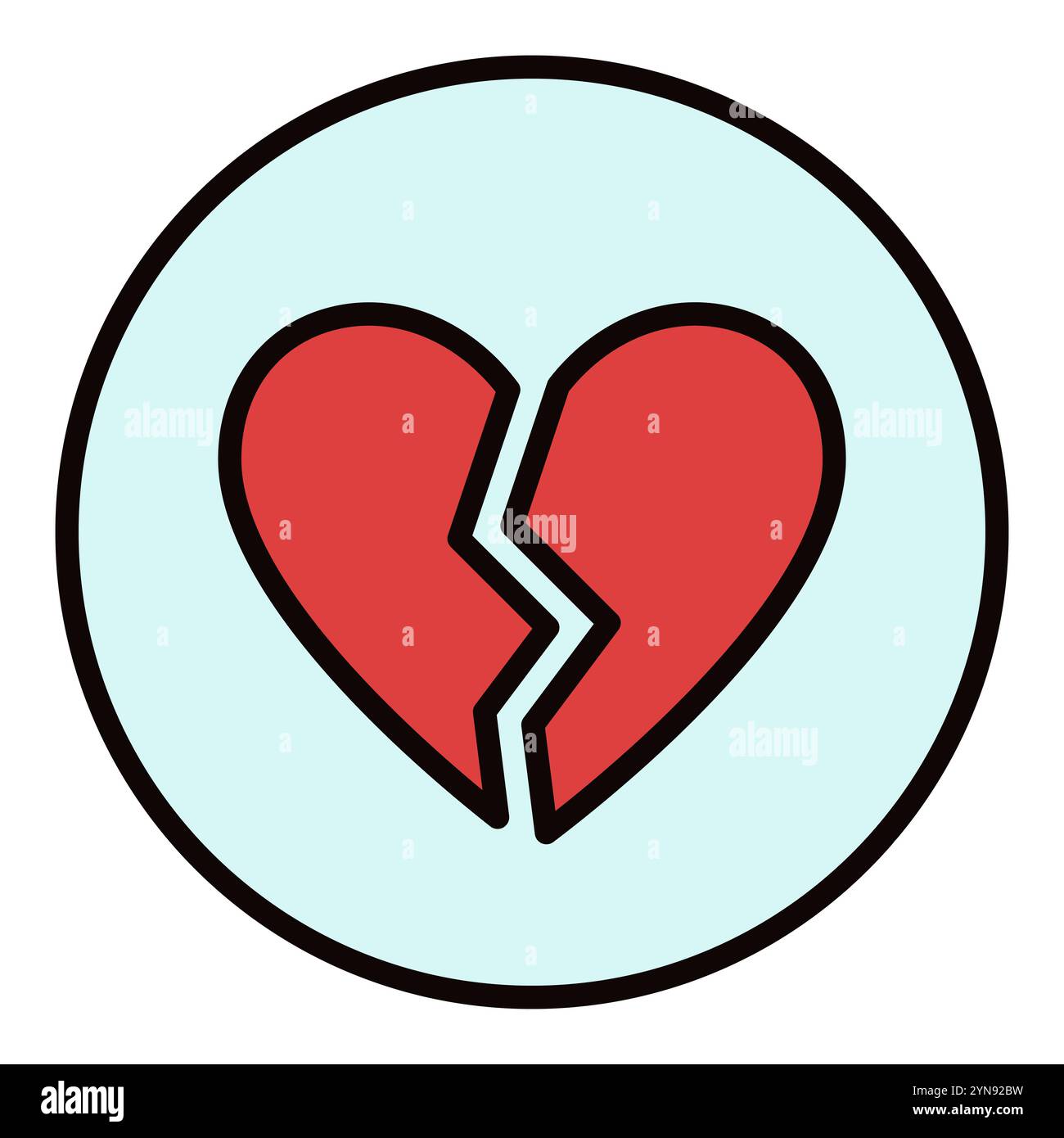 Circle with Red Broken Heart vector Romantic Disappointment concept colored icon or design element Stock Vector