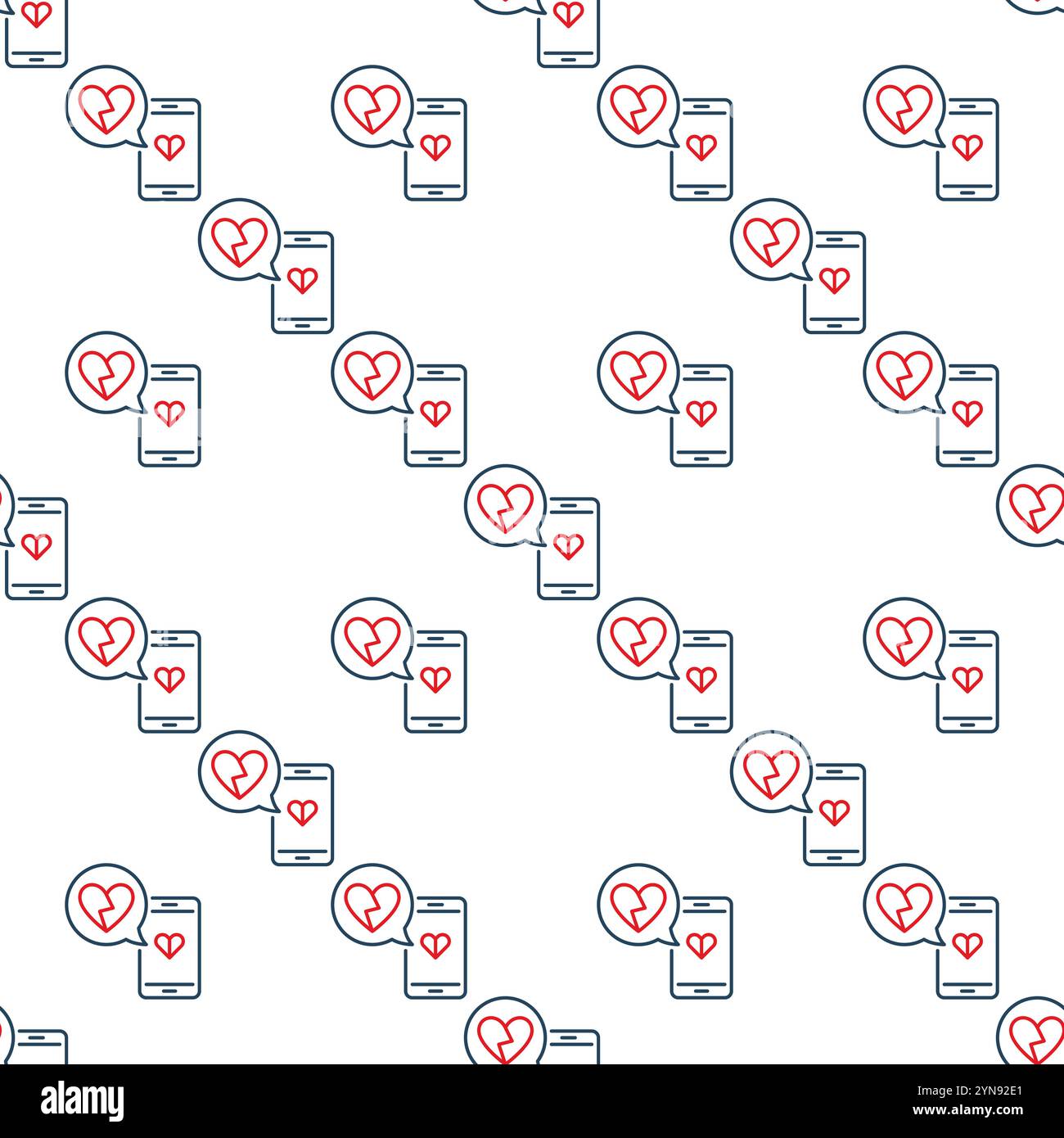 Smartphone with Broken Heart in Speech Bubble vector concept outline seamless pattern Stock Vector
